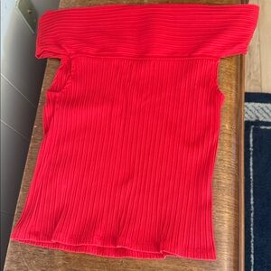 Madewell Scarlet Ribbed Off the Shouldee Knit Top